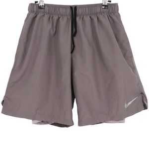 Nike Mens Running Shorts Size L Gray Two Layer Lined Athletic Gym Training